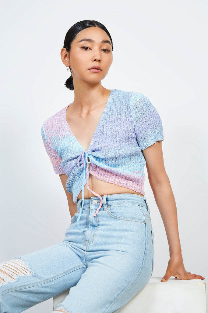 Pastel blue pink and purple striped knit tee_1
