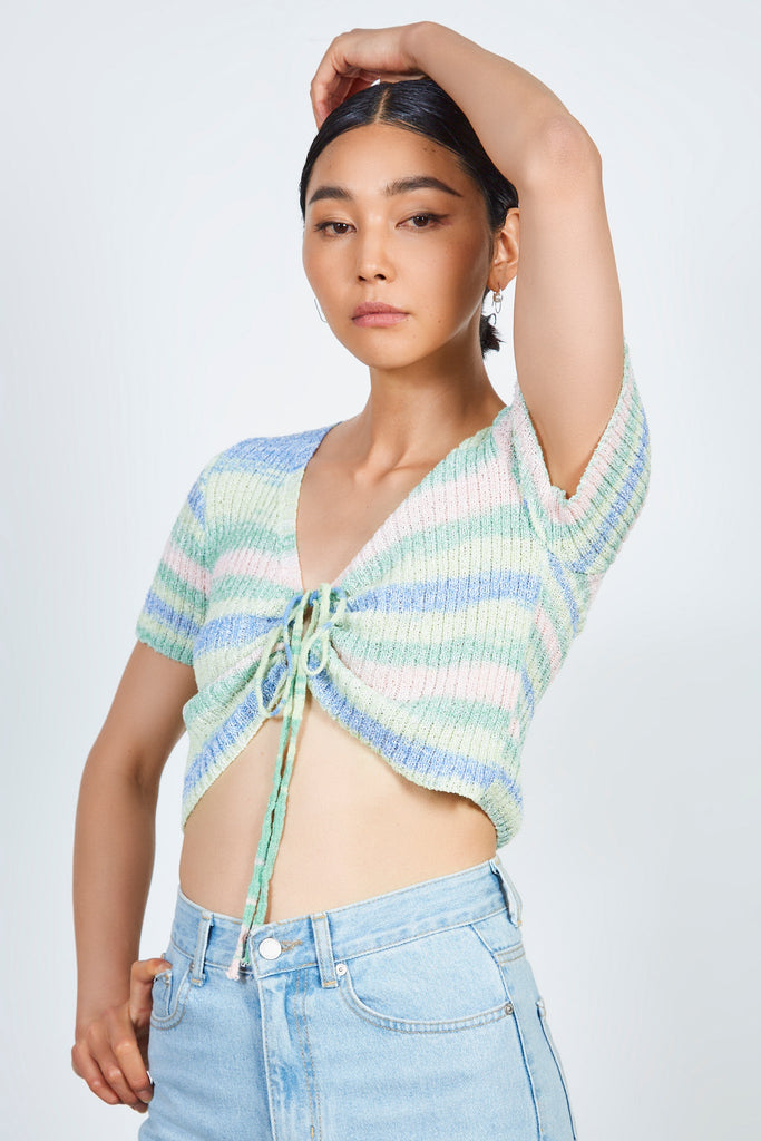 Pastel green pink and blue striped knit tee_1