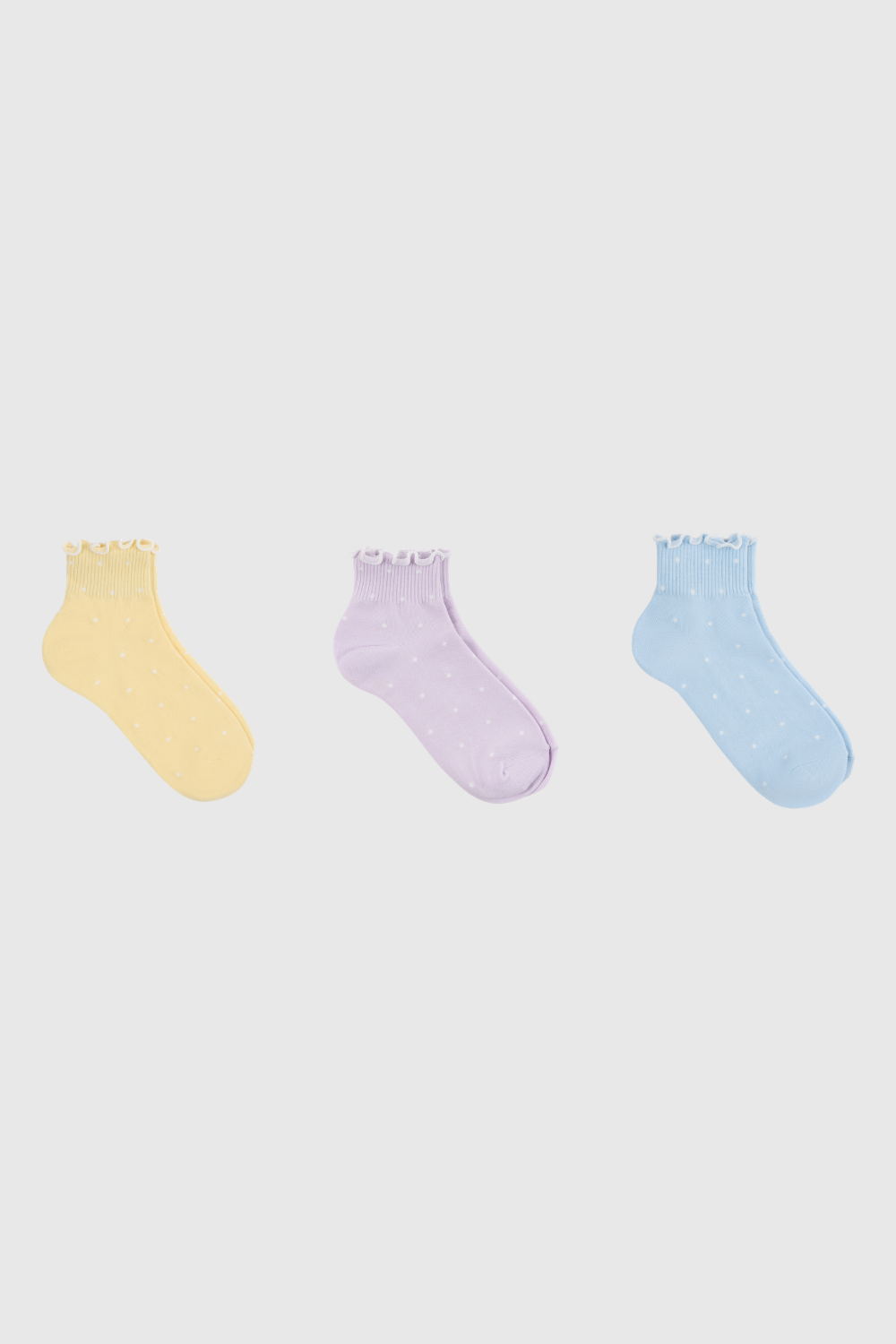 Pastel polka dot ruffle trim socks - Set of 3