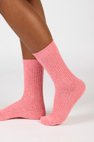 Hot pink ribbed cashmere wool blend socks_3