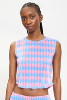 Pink and blue diamond print tank_1