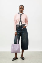 Pink and charcoal contrast trim cardigan_4