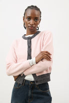 Pink and charcoal contrast trim cardigan_1