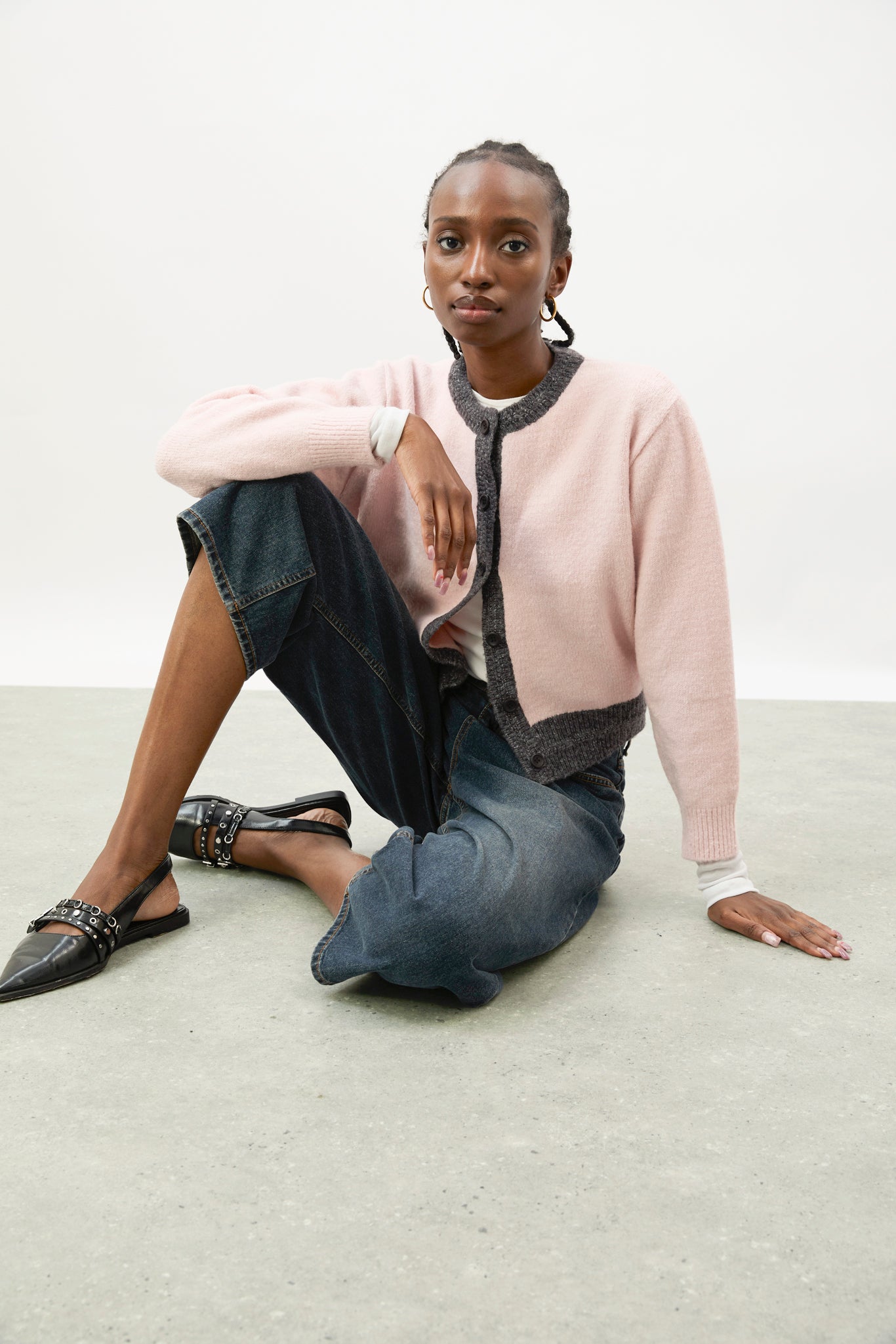 Pink and charcoal contrast trim cardigan_5