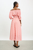 Pink and ivory ditsy floral off shoulder midi dress_2