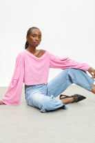 Pink and ivory striped off shoulder slouchy top_5