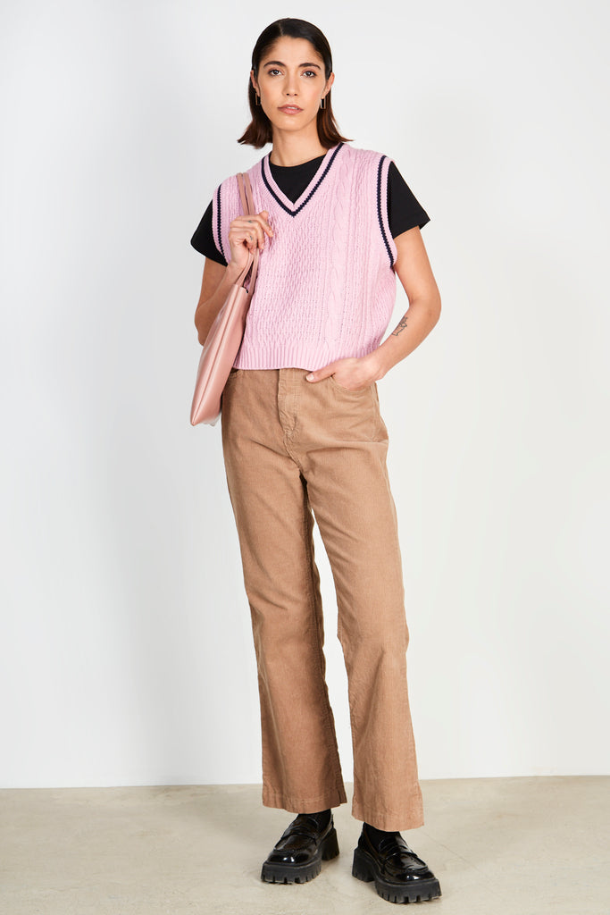 Pink and navy blue varsity trim sweater vest_4