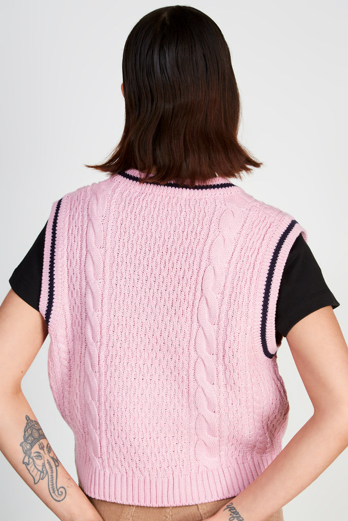 Pink and navy blue varsity trim sweater vest_2