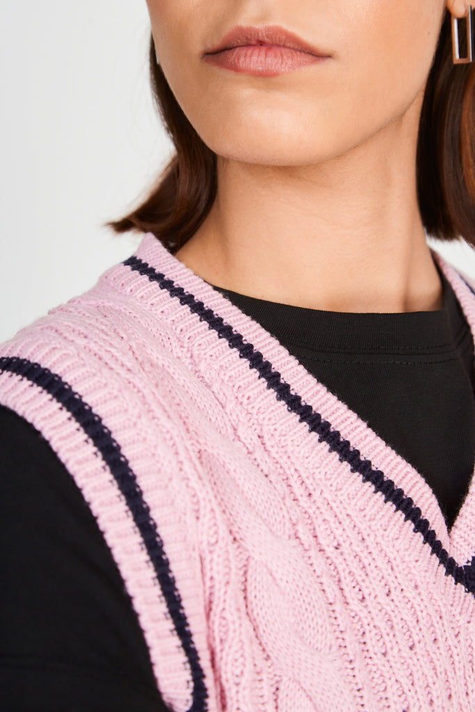 Pink and navy blue varsity trim sweater vest_3