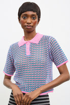 Pink and turquoise mix knit polo_1