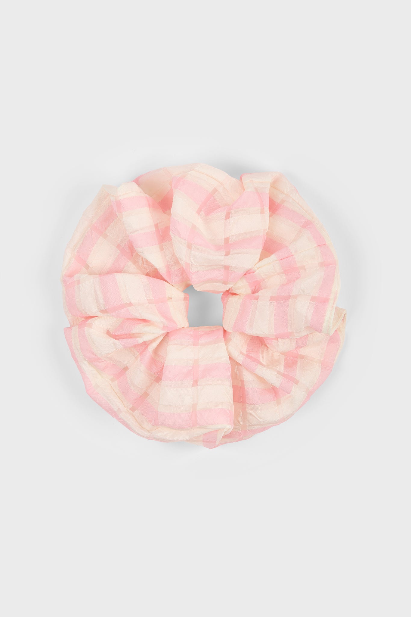 Pink and white checked scrunchie_1