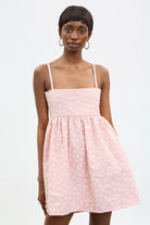 Pink and white raised flower tie back mini dress_3