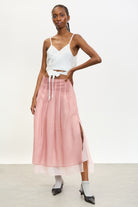 Pink chiffon overlay pleated skirt_4