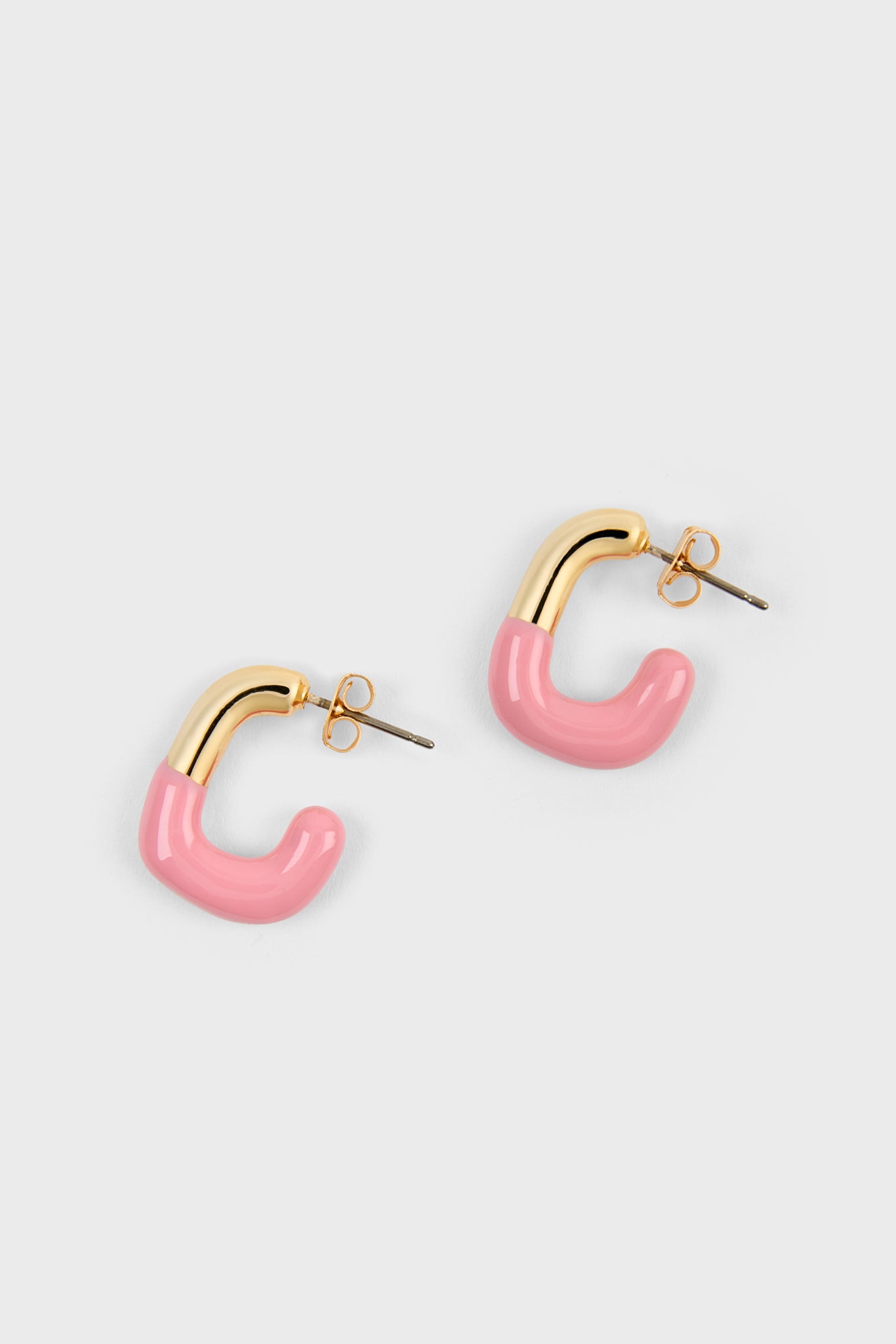 Pink enamel dipped gold square mini hoop earrings_1