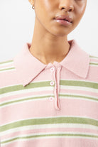 Pink green and ivory striped button up knit polo_3