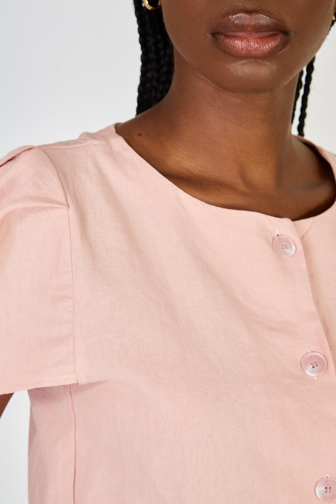 Pink linen blend structured sleeve blouse_3