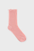 Pink ribbed white ruffle trim socks_4