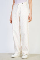 Pink ribbon bown print double button jeans_1