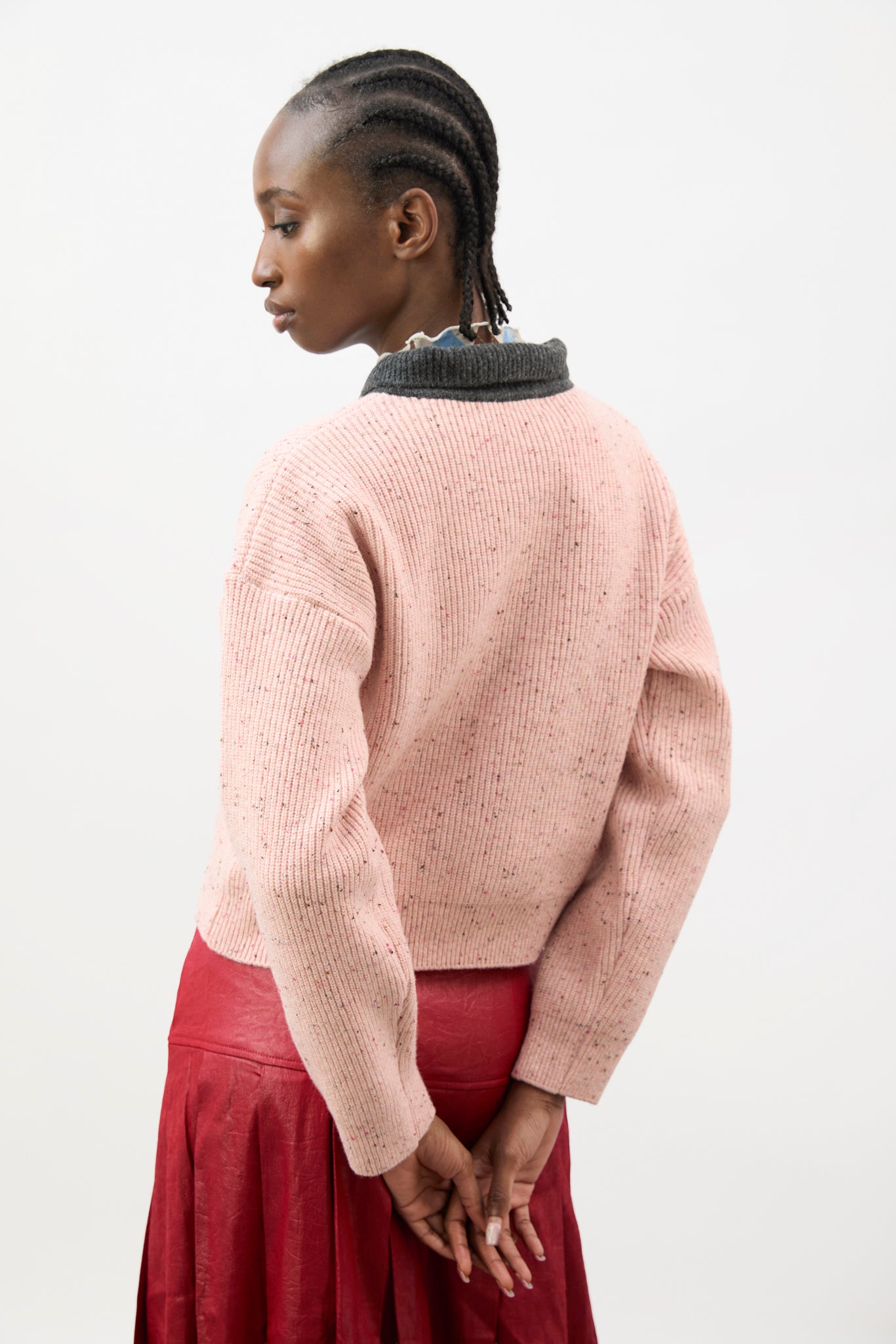 Pink speckled contrast collar knit jumper_2