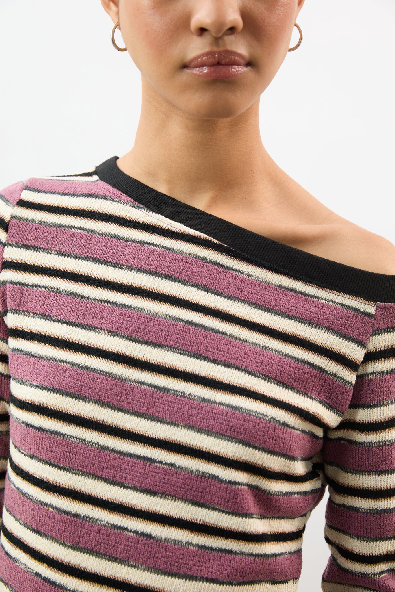 Pink textured stripe one shoulder top_3