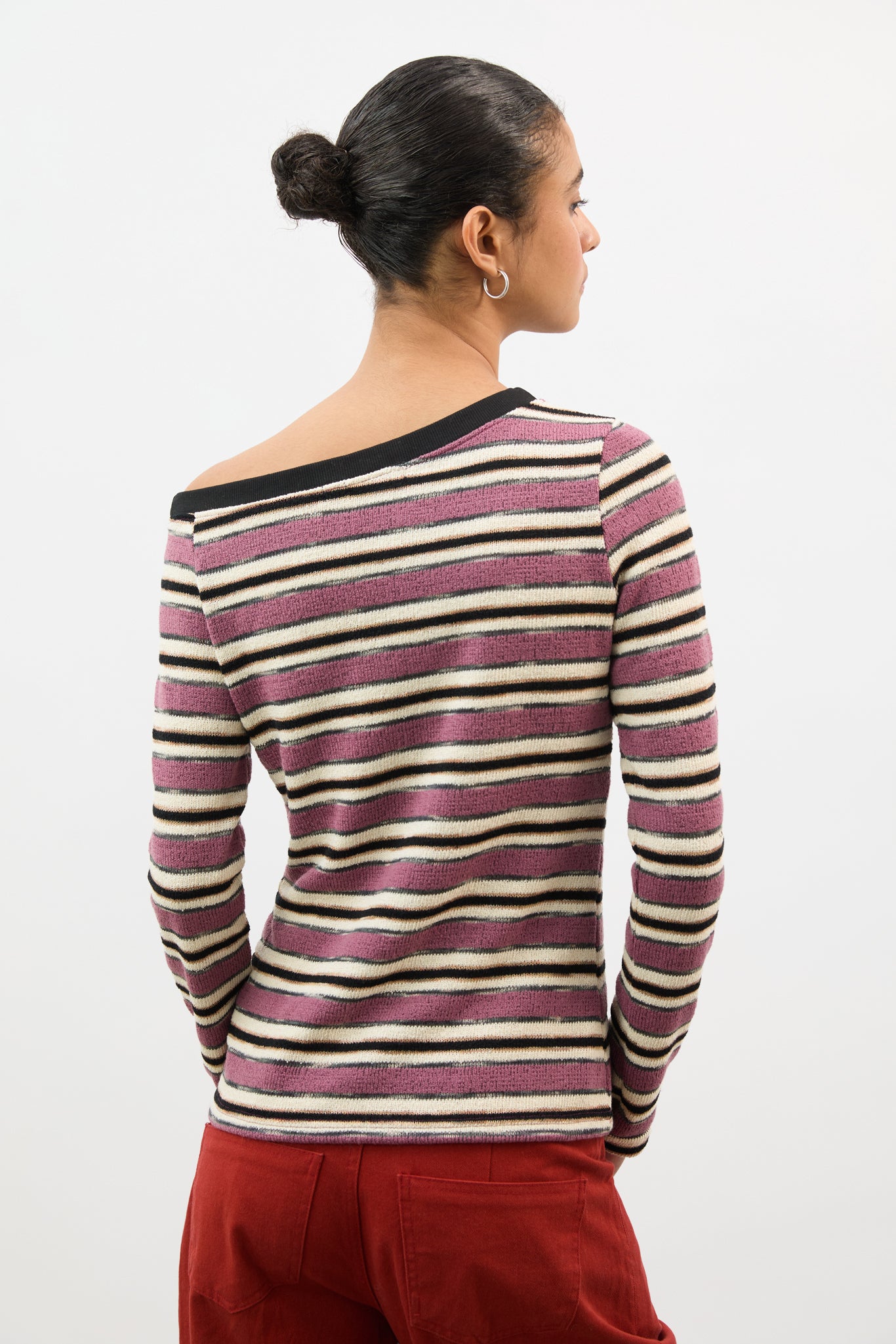 Pink textured stripe one shoulder top_2