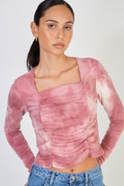 Pink tie dye ruched long sleeve top_1