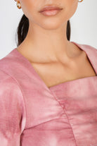 Pink tie dye ruched long sleeve top_3