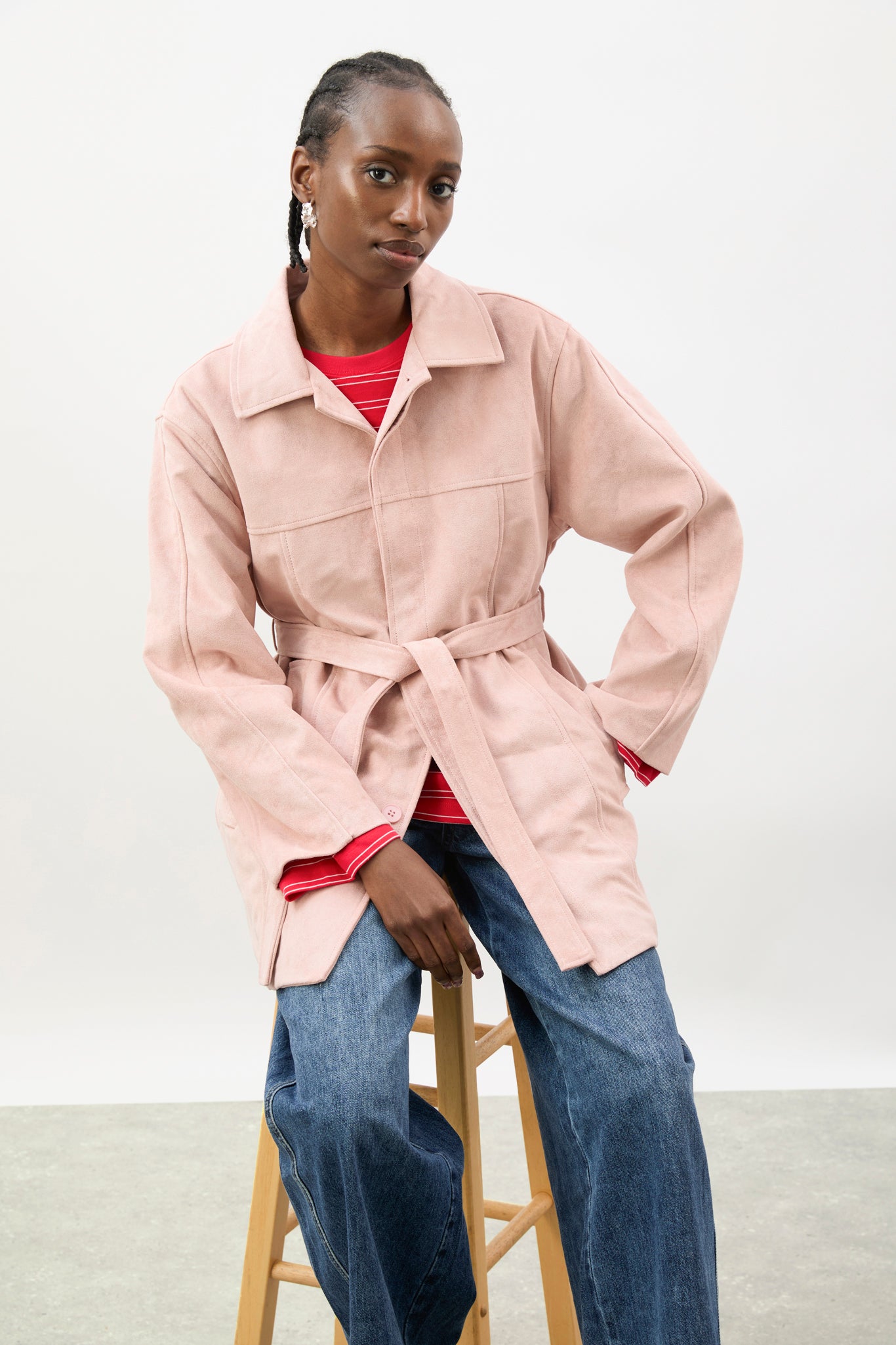 Pink vegan suede belted jacket_6