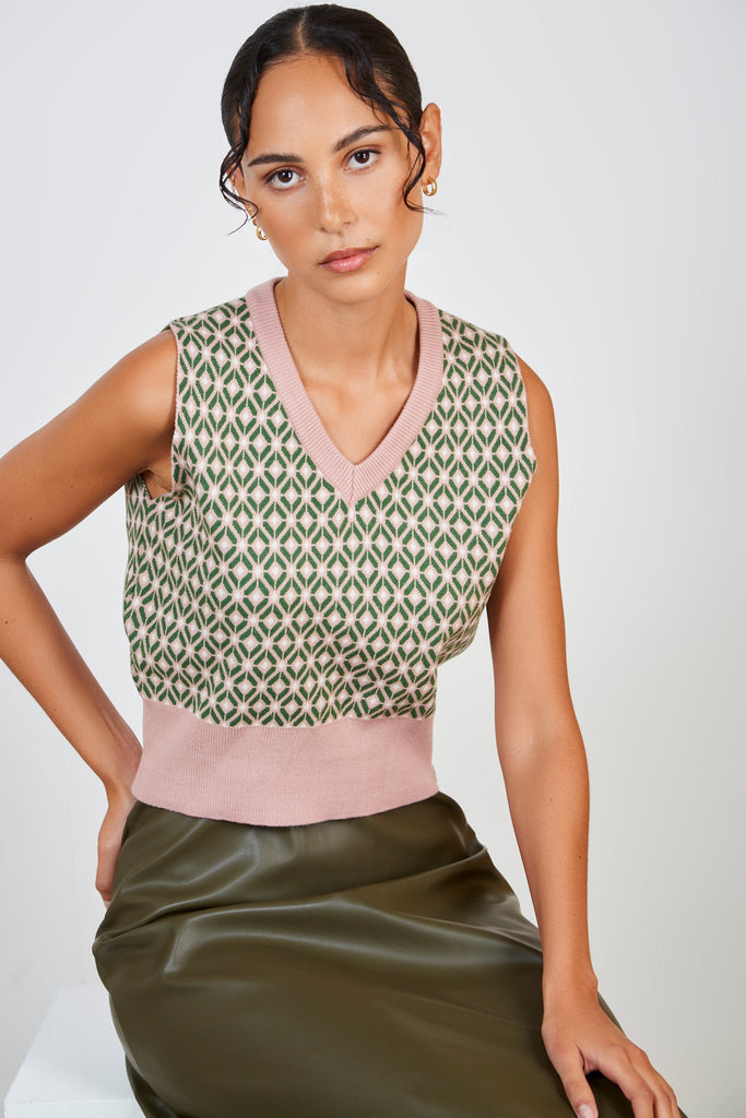 Pink and green geometric sweater vest_6