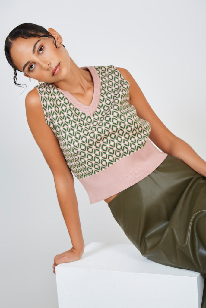 Pink and green geometric sweater vest_1