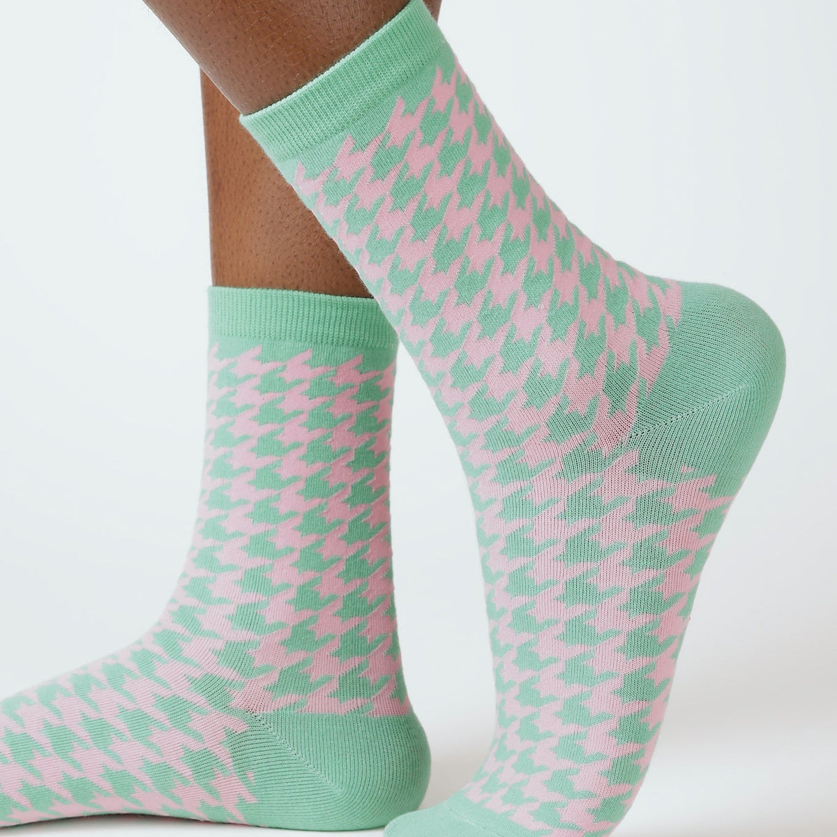 Pink and green houndstooth check socks | Glassworks London