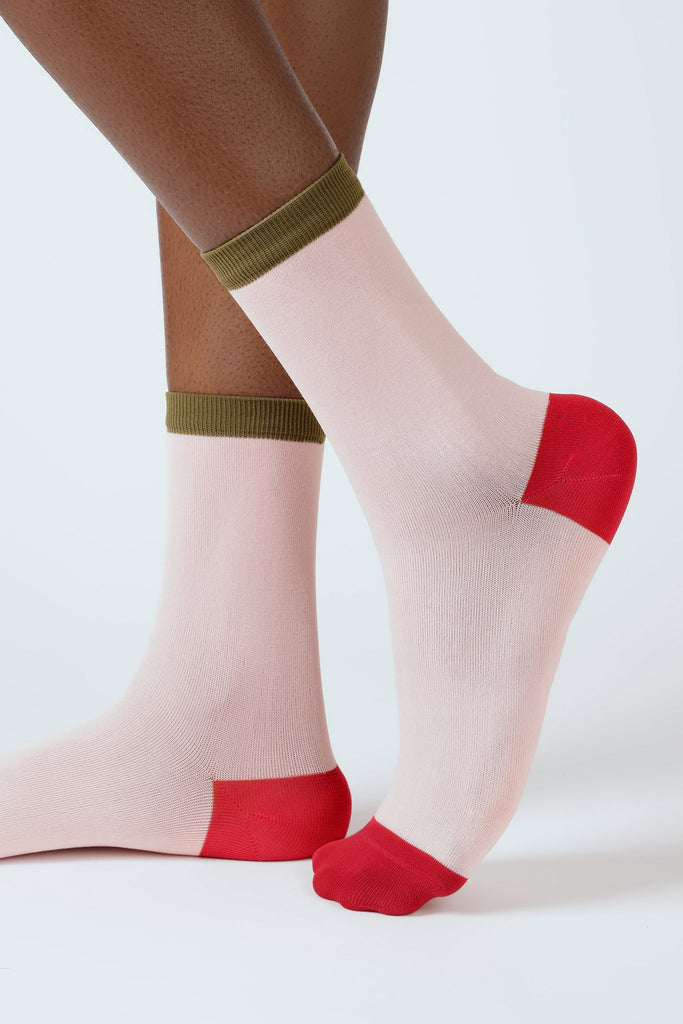 Pink and red colourblock socks_1