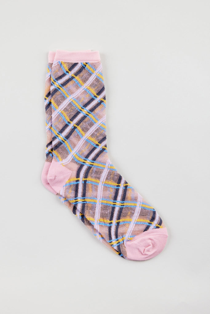 Pink criss cross multicolour sheer socks_1
