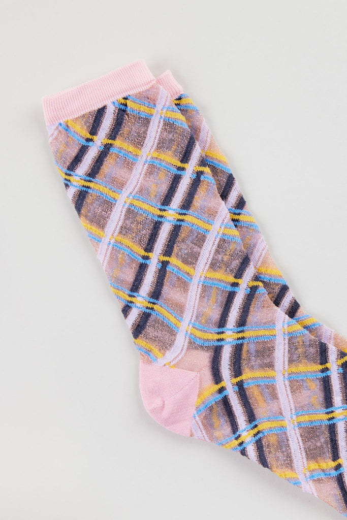 Pink criss cross multicolour sheer socks_2