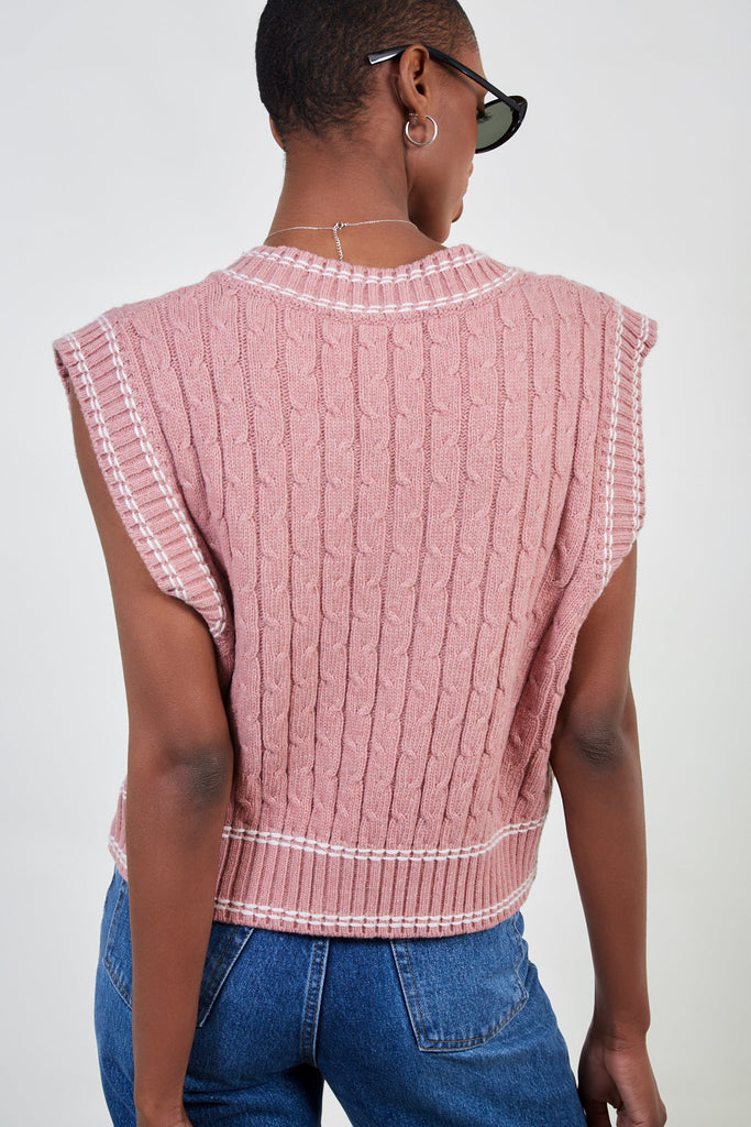 Pink dotted varsity trim sweater vest_3