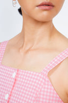 Pink gingham button front dress_4