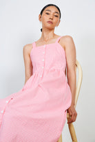 Pink gingham button front dress_5