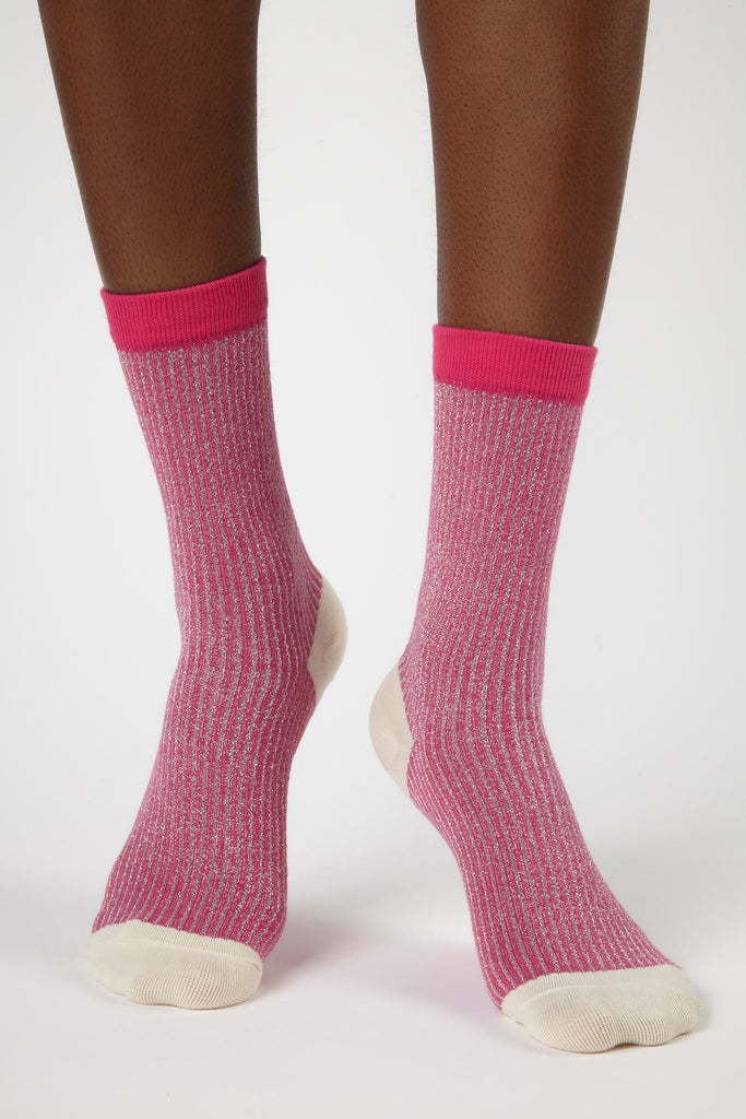 Pink glitter striped multicolour socks_4