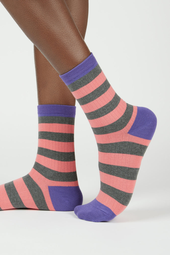 Pink grey and purple striped socks_1