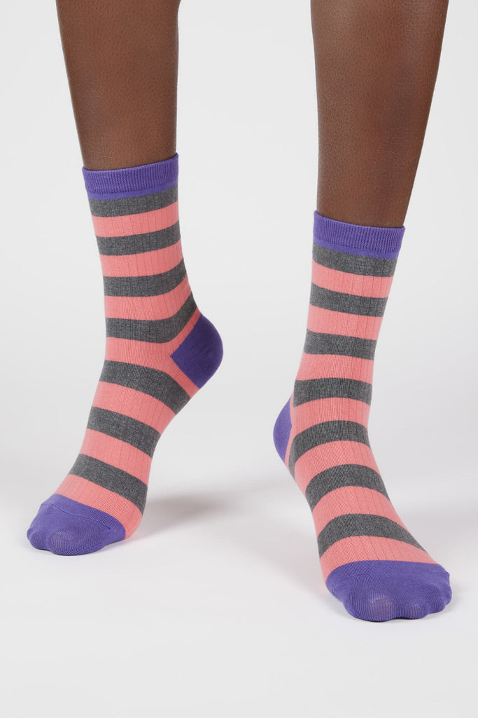Pink grey and purple striped socks_4