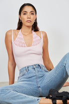 Pink halter strap ribbed tank_1