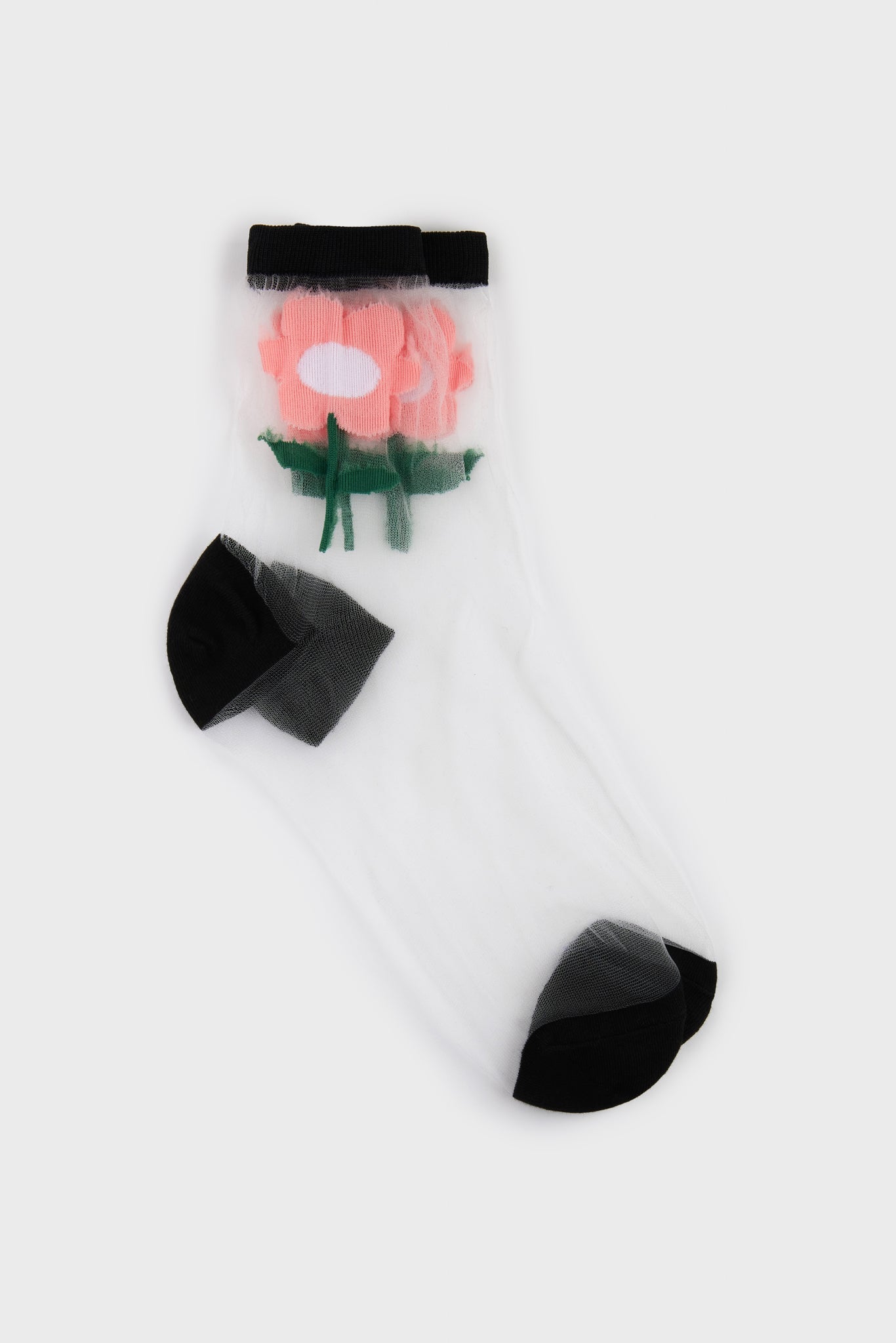 Pink sheer giant daisy black trim socks_2