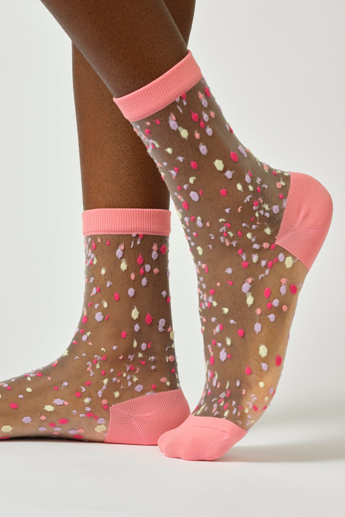Pink sheer multicolour dot socks_1