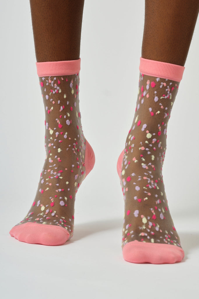 Pink sheer multicolour dot socks_2