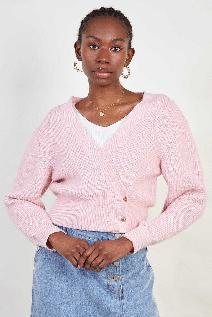 Pink side button cardigan_1