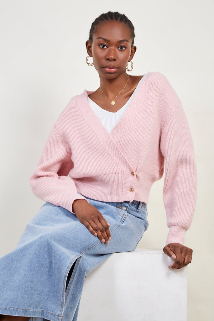 Pink side button cardigan_5