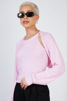 Pink slit sleeve knit top_1