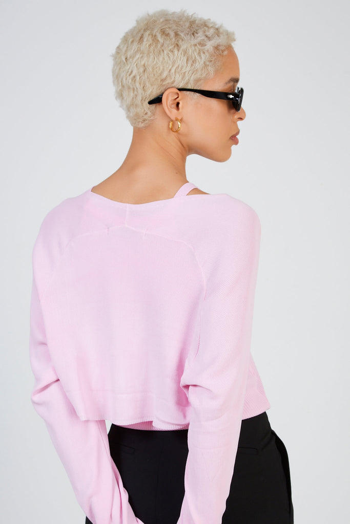 Pink slit sleeve knit top_2