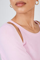 Pink slit sleeve knit top_4