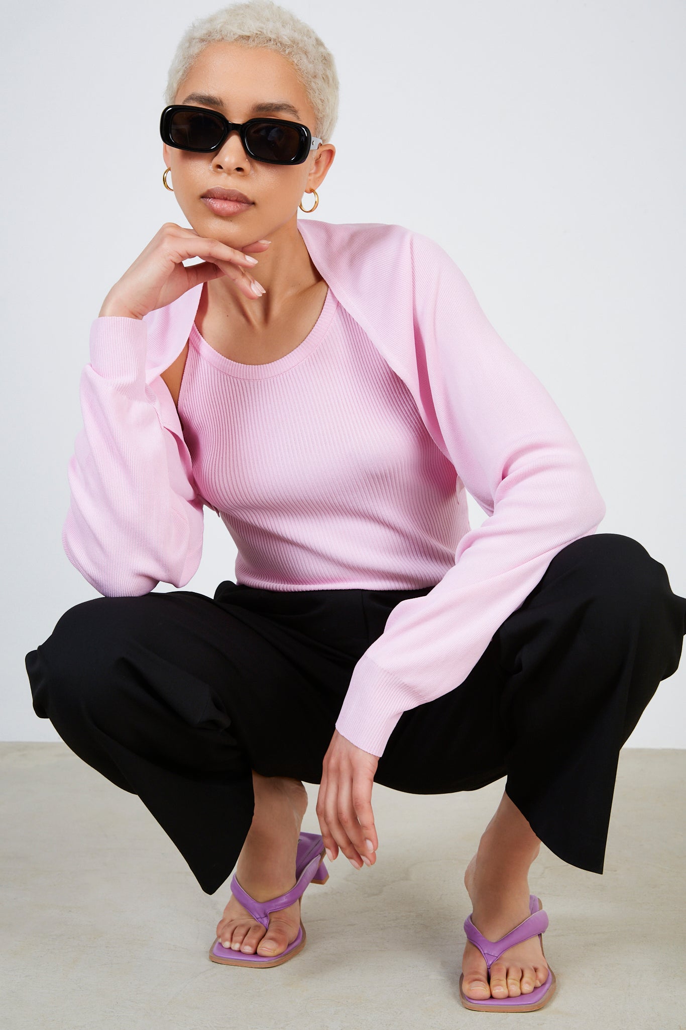 Pink slit sleeve knit top_5